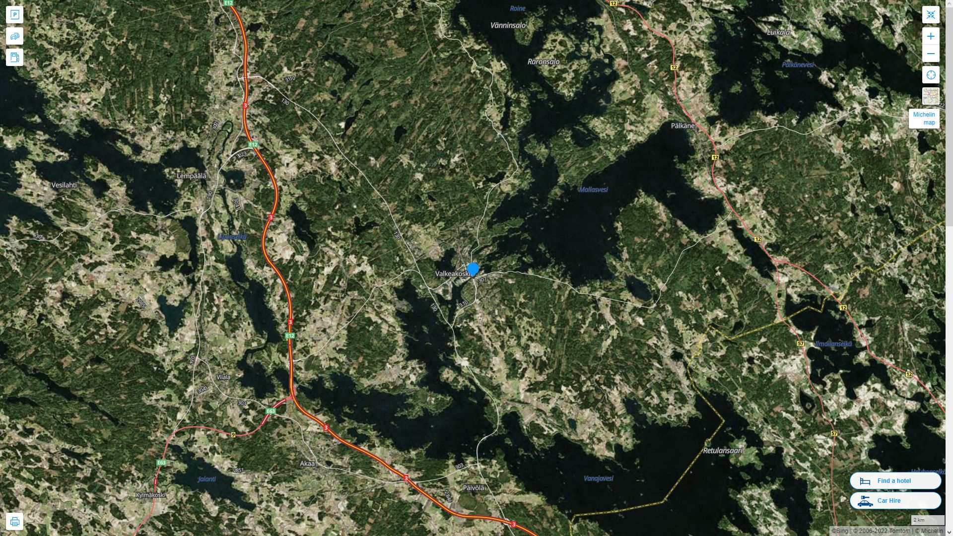 Valkeakoski Highway and Road Map with Satellite View
